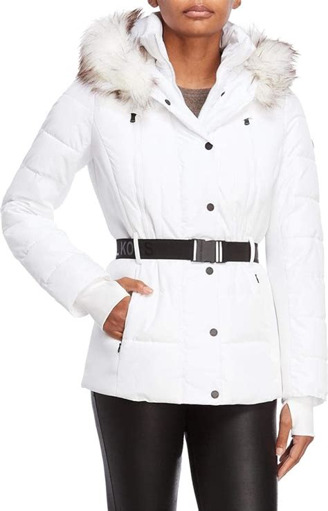 michael kors white faux fur belted puffer jacket|michael kors packable puffer jacket.